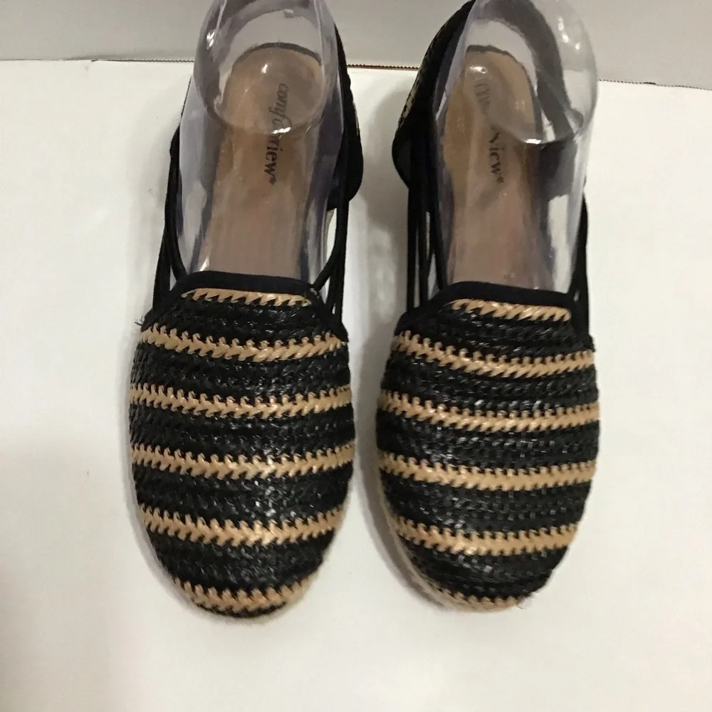 Comfortview Womens Black Brown Slingback The Clea Wedge Espadrille Size‎ 8